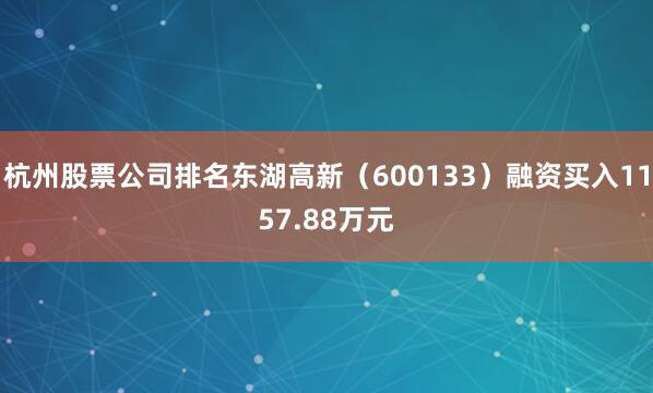 杭州股票公司排名东湖高新（600133）融资买入1157.88万元